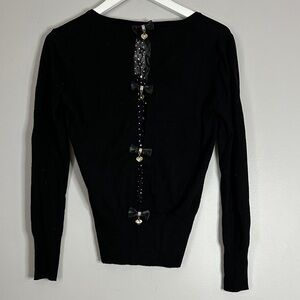 Black Sweater with Lace & Bow Accents size S